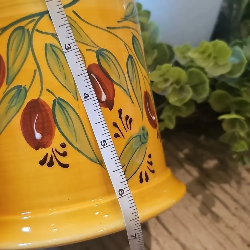 Hand-Painted Yellow Ceramic Utensil Holder with Olive Motif NWOT